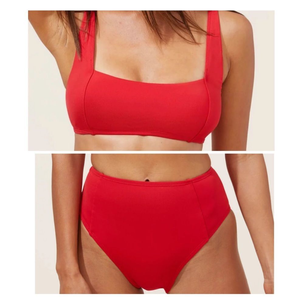 Andie Bikini‎ Set Havana top High Waisted Cheeky Bikini Bottom Cherry Red Size L
